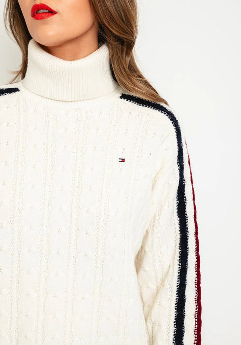 Dolcevita Donna con manica rigata Bianco rosso blu Tommy Hilfiger- Francavilla Moda